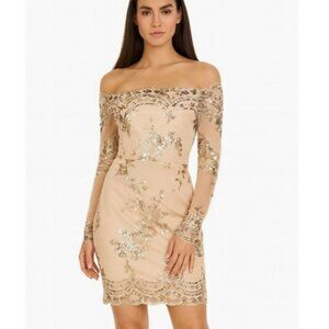 CBR Women's Mini Formal Dress Size Medium Nude Rose Gold Sequins Wedding Evening